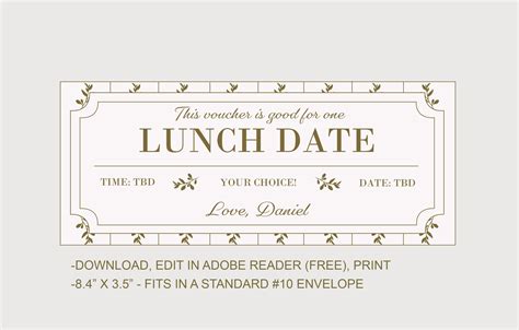 Lunch Coupon Voucher INSTANT DOWNLOAD EDITABLE Text | Etsy