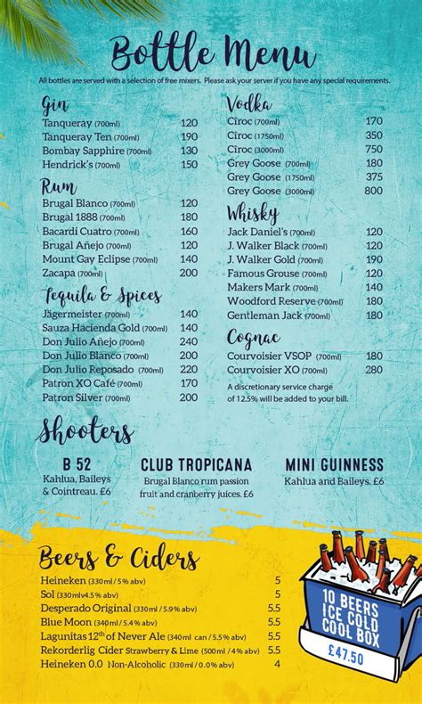 Tropicana Beach Club Drinks Menu, Prices and Locations