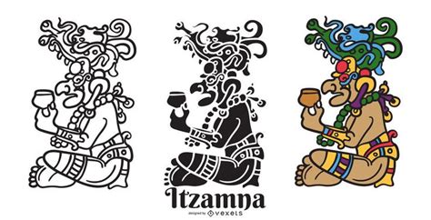 Itzamna Mayan God Vector Set Vector Download | Mayan glyphs, Maya art, Mayan art