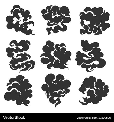 Cartoon black smoke cloud set Royalty Free Vector Image