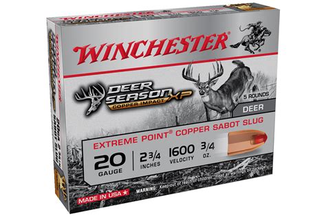 Winchester 20 Gauge 2-3/4 in 3/4 oz Extreme Point Copper Sabot Slug Deer Season XP Copper I ...