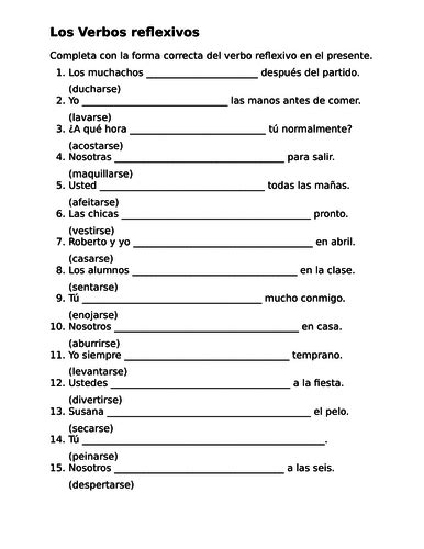 Verbos reflexivos (Spanish Reflexive verbs) Worksheet 2 | Teaching Resources