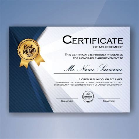 Free Vector | Blue and white elegant certificate of achievement ...