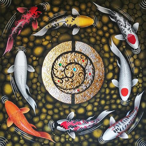 8 Koi Fish Thai Art - Original Koi Fish Painting For Sale