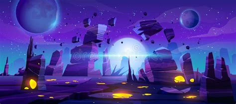 Space Game Background, Neon Night Alien Landscape Stock Vector - Illustration of glowing ...