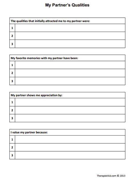 My Partner's Qualities (Worksheet) | Therapist Aid | Couples therapy ...