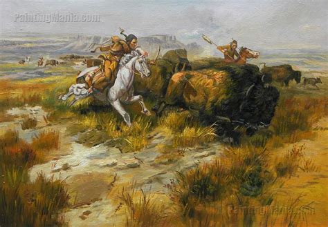 Indian Buffalo Hunt (Land Of Good Hunting) - Charles Marion Russell Paintings | Native american ...