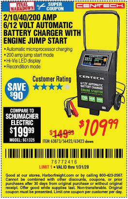 CEN-TECH 2/10/40/200 Amp 6/12V Automatic Battery Charger with Engine ...