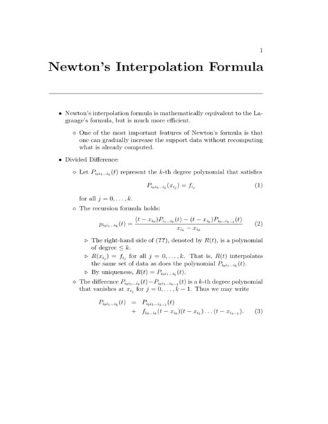 Newton`s Interpolation Formula