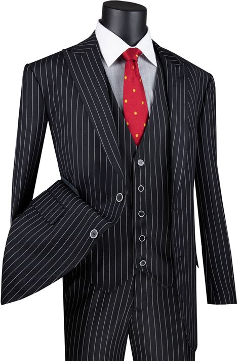 Mens Vested Gangster Pinstripe 1920's Suit in Black – alligatorwarehouse