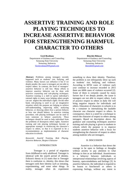 (PDF) ASSERTIVE TRAINING AND ROLE PLAYING TECHNIQUES TO INCREASE ...