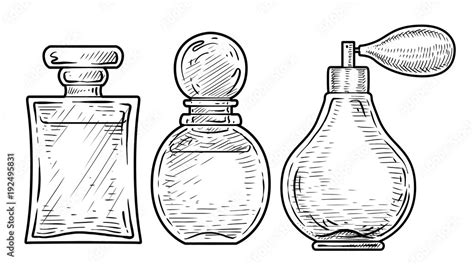 Perfume bottles illustration, drawing, engraving, ink, line art, vector ...