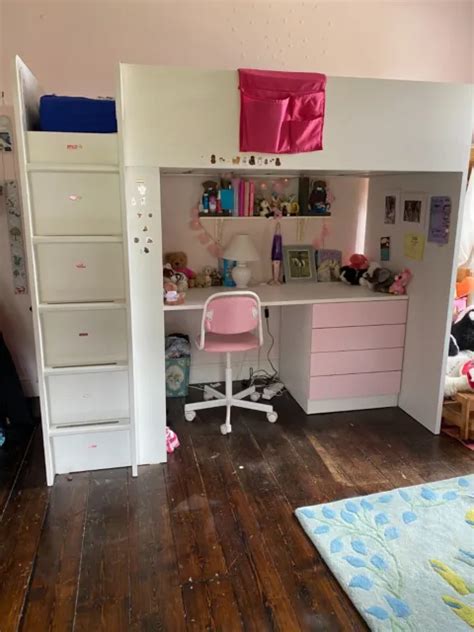 IKEA SMASTAD LOFT Bed With Desk, wardrobe, swivel chair & extra desk drawers £175.00 - PicClick UK