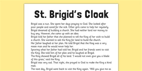 St. Brigid's Cloak Story Sheet | St. Brigid Stories | Twinkl