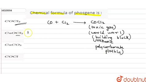 Chemical formula of phosgene is : - YouTube