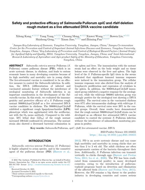 (PDF) Safety and protective efficacy of Salmonella Pullorum spiC and ...