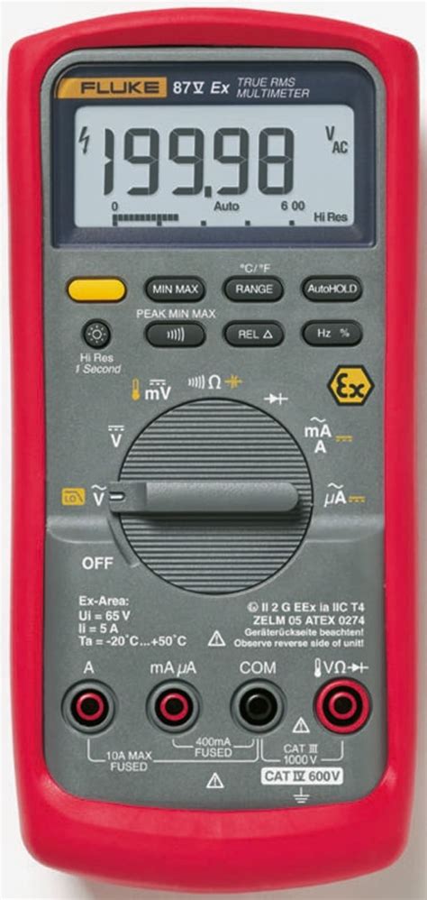 FLUKE 87V EX Fluke | Fluke 87V Handheld Digital Multimeter, True RMS, 10A ac Max, 10A dc Max ...