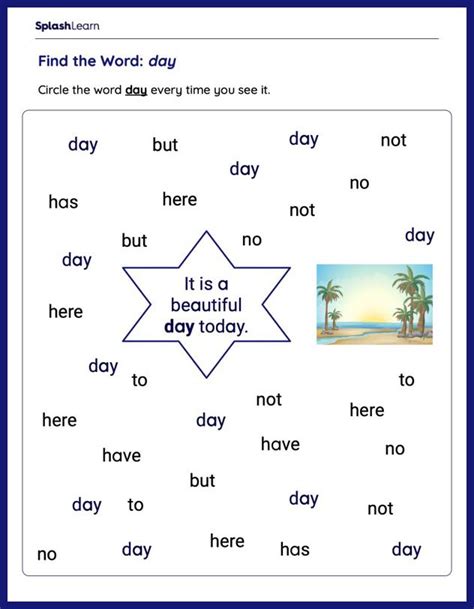 Find the Word: Day – Printable Reading Worksheet