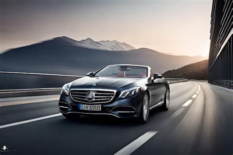 Premium Photo | A black mercedes cabriolet drives down a road with ...