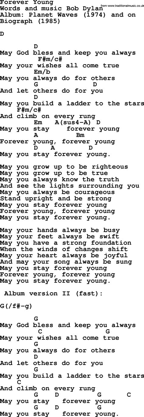 Bob Dylan song - Forever Young, lyrics and chords