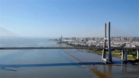 Aerial View Of Vasco Da Gama Bridge In Lisbon Stock Video Footage 00:15 SBV-337874275 - Storyblocks