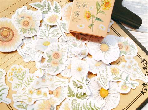 45 Pcs Stickers Pack Flowers Scrapbook Stickers Die Cut | Etsy