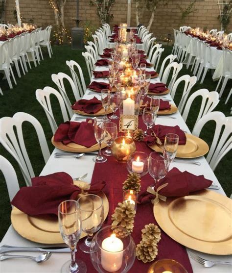 Burgundy and Gold Wedding Table | Gold and burgundy wedding, Gold wedding decorations, Quince ...