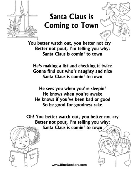 BlueBonkers: Santa Claus is Coming to Town, Free Printable Christmas Carol Lyrics Sheets ...