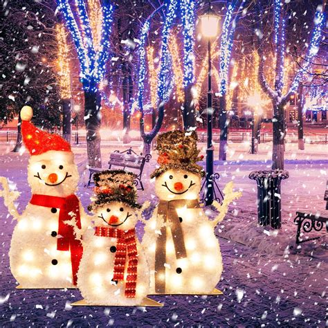 3 Pieces Christmas Snowman Outdoor Decorations Pre Lit Snowman Family ...