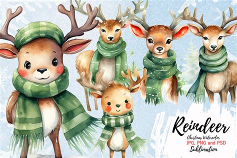 Christmas Reindeer Watercolor Clipart Graphic by SlinlaShop · Creative ...