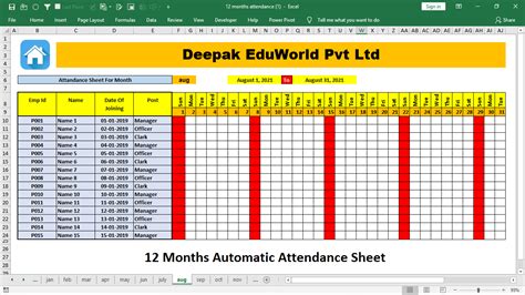 Attendance Sheet Excel Template