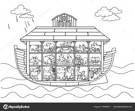 Noah's Ark Cartoon Cute Animals Children Illustration Coloring Page ...