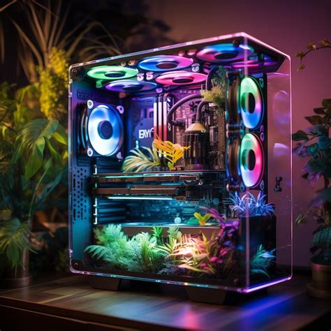 Premium AI Image | Gaming computer setup rgb lighting and curved ...