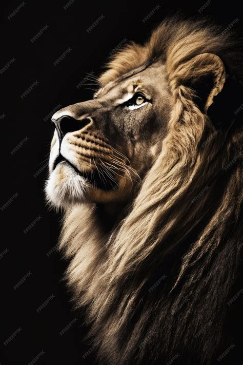 Premium Photo | Close up of lion's face on black background with black ...