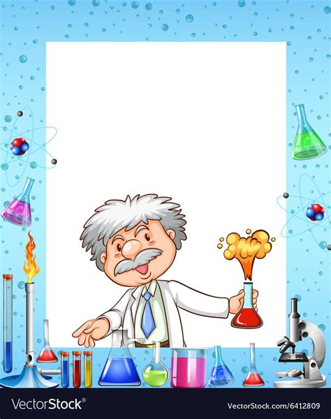 Border design with scientist and chemicals Vector Image