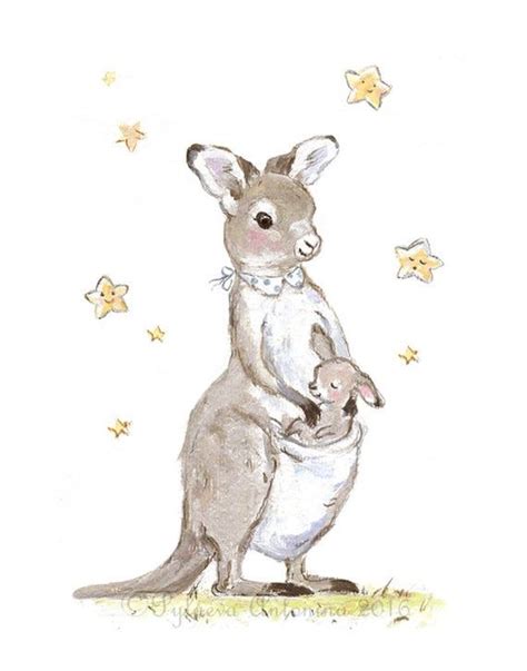 Kangaroo Nursery Print Kangaroo mom and baby Australian | Etsy ...