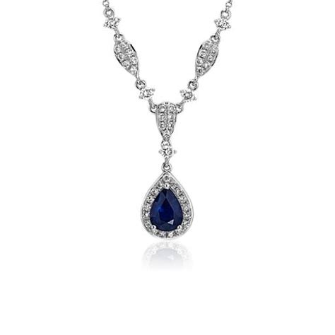 Pear Shape Sapphire and Round Diamond Necklace in 14k White Gold (7x5 mm) | Blue Nile