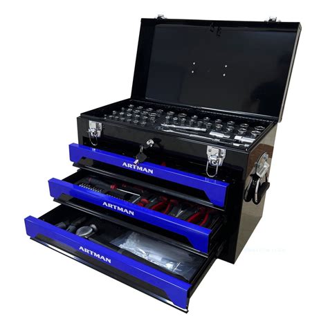 Tool Box with Tool Set, 3 Drawers Metal Toolbox Portable Tool Chest ...