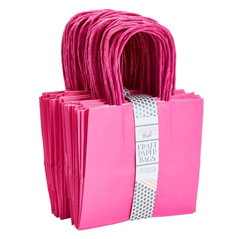 50-Pack Mini Pink Kraft Paper Gift Bags with Handles (6x5x2.5 in ...