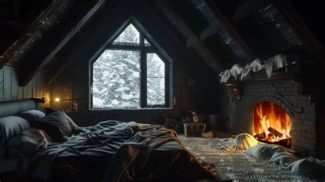 Winter Ambience | Crackling Fireplace | Gentle Snowfall | Cozy Cabin | Resting Area - YouTube