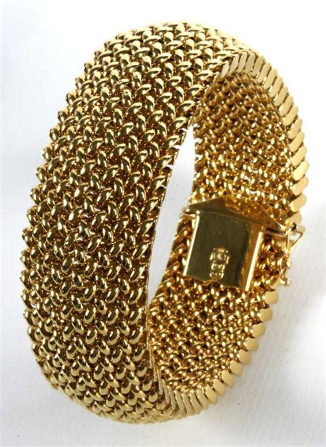 VINTAGE ITALIAN 14K GOLD MESH CUFF HALLMARKED BRACELET