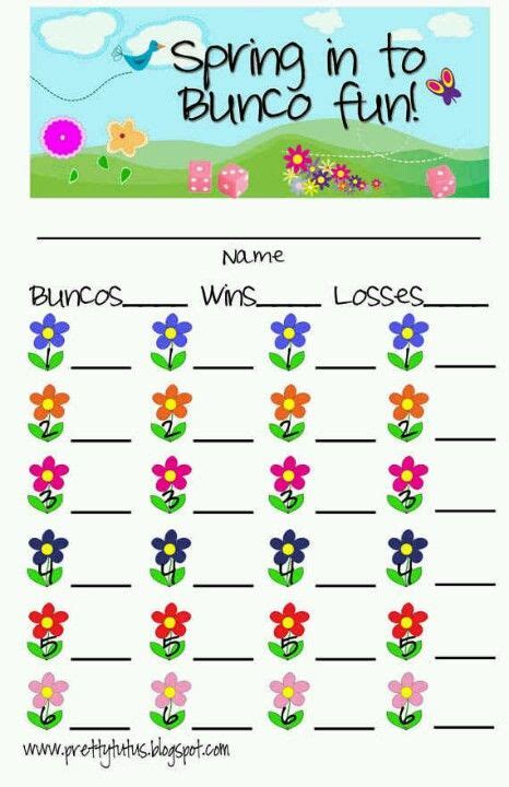 Free Printable Bunco Score Sheets Summer