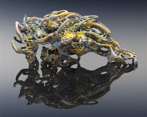 an animal made out of various objects on a reflective surface