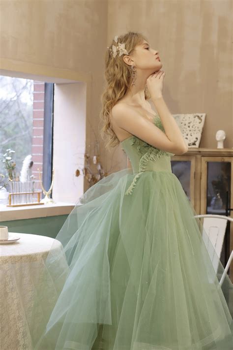 Light Green Tea Length with Beadings Formal Dress, Green Formal Dress - dreamydressprom