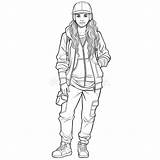 Hip Hop Style Girl Coloring Page In Jacket And Jeans Stock Illustration  sketch template