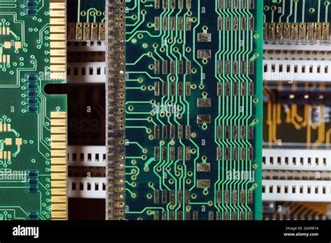 Computer motherboard and RAM memory modules. Composition with electronic components Stock Photo ...