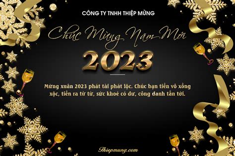 Lời chúc mừng năm mới 2023 trang trí nền và chữ vàng sang trọng