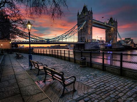 Bridges, Sunset, London, Bench, Street, United Kingdom, England, Tower ...