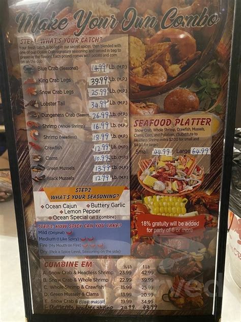 Ocean Crab menu in Philadelphia, Pennsylvania, USA