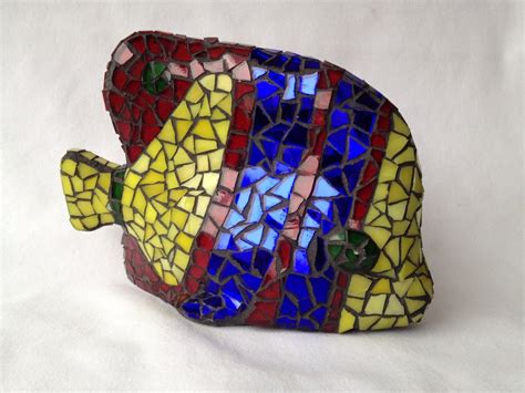 Fantabulous Fish// Mosaic tropical fish statue w yellowred